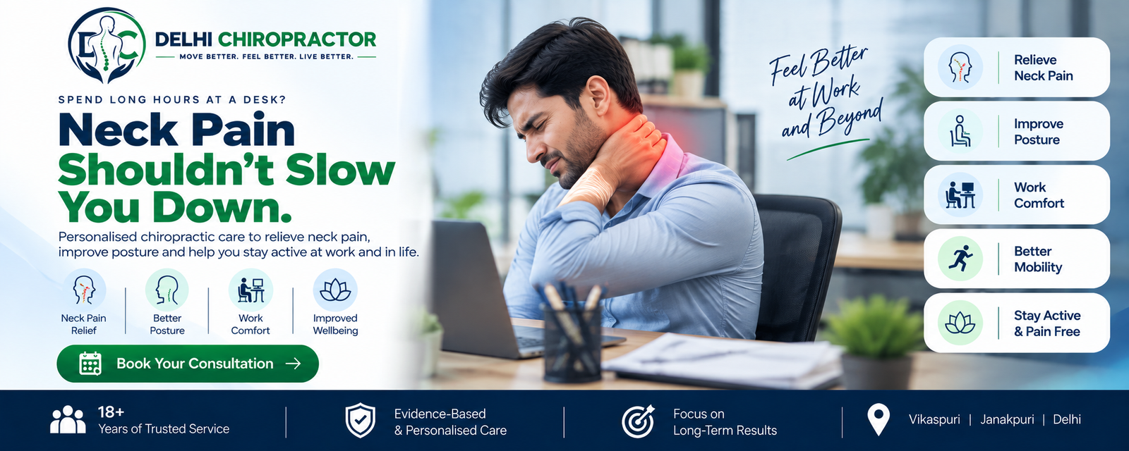 Neck pain treatment and chiropractic care in Delhi